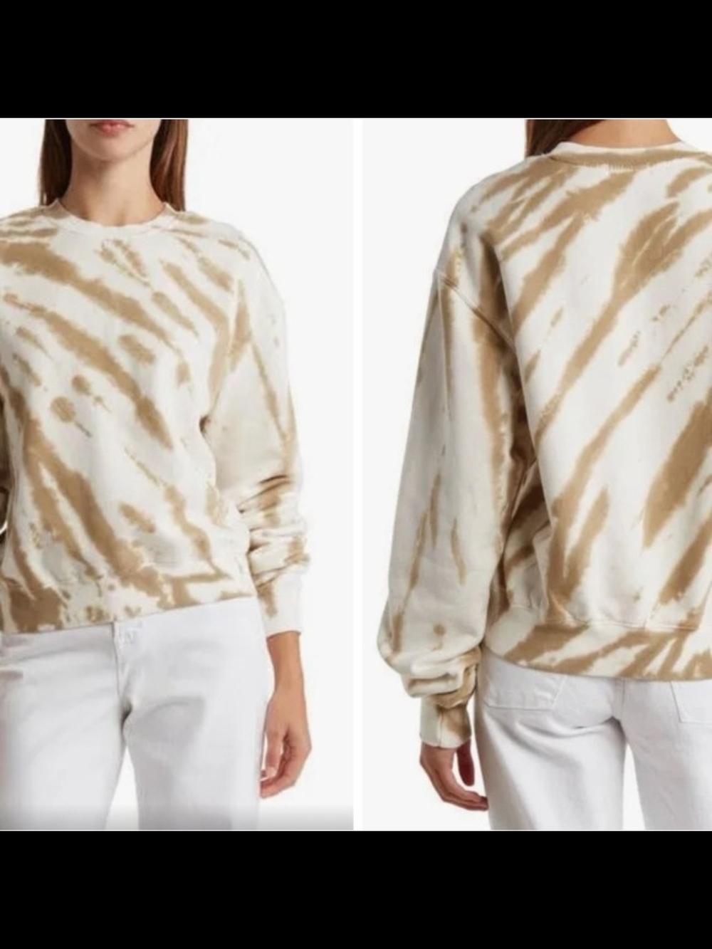 Good American Tie-Dye Crewneck Sweatshirt — Cream & Tan